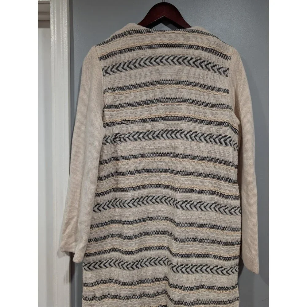 Tory Burch Jacquard Knit Wool Blend Sweater Coat Sz L Hook Eye Close Luxury FLAW